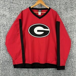 Georgia Bulldogs Jacket Mens 2XL Red Windbreaker Pullover Football V Neck XXL